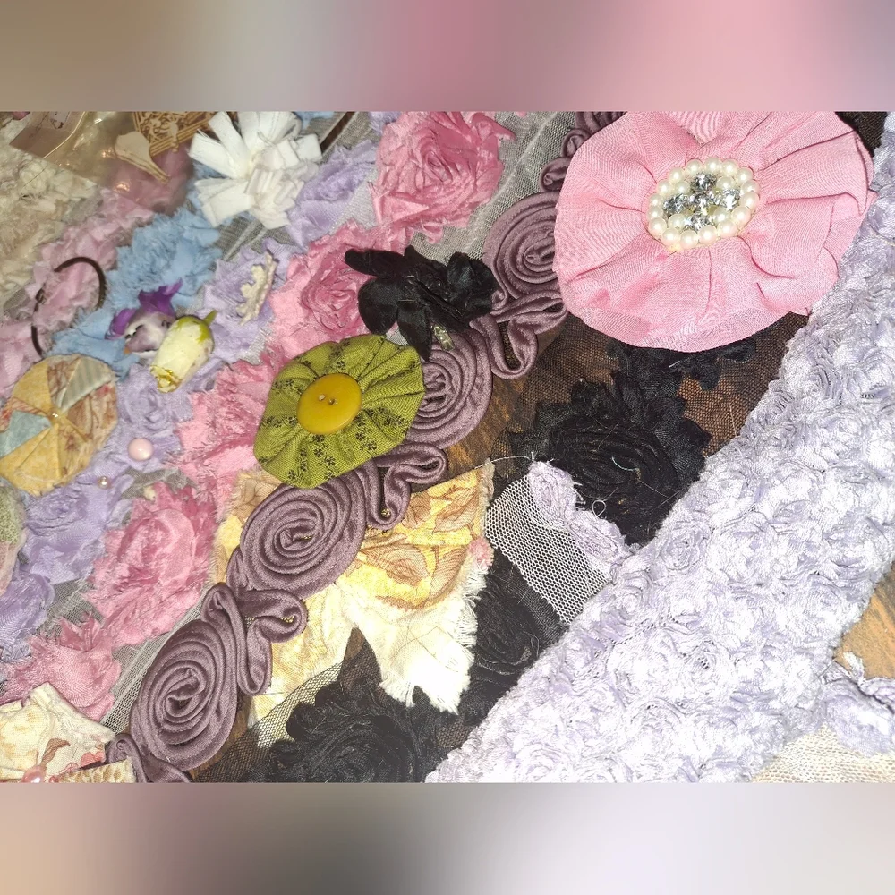 Fabric Flowers Mixed Media Craft Supplies Chipboard Sewing Hairbows Headband